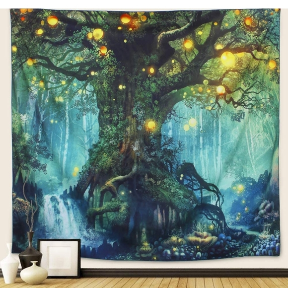 Arfbear Nature tree Popular elves Wall Hanging Tapestry Warm green Beach Blanket - Picture 2 of 7